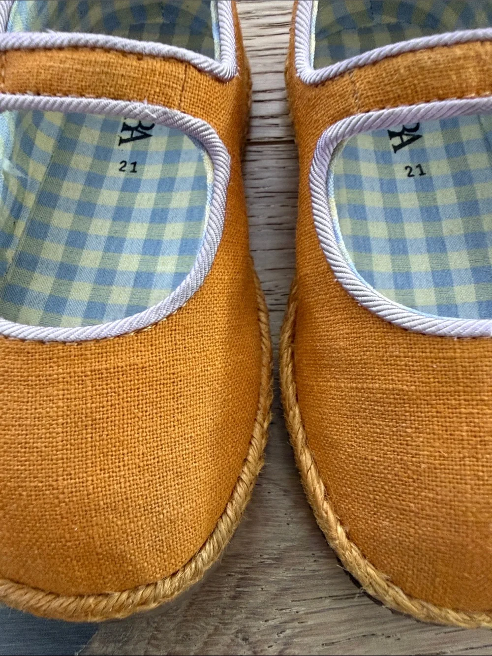 Zara Kids Orange Linen Mary Jane Shoes size 5.5